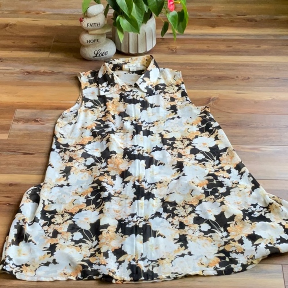 💖Simply Noelle Sheer Sleeveless Shirt Dress w/front Zipper closure